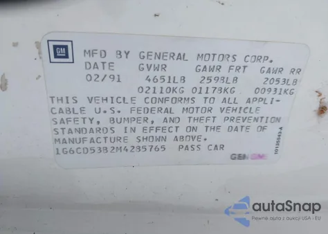 1991 Cadillac Deville из США, поврежденный, VIN 1G6CD53B2M4285765